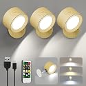 Lightbiz LED Wall Sconces, Wall Mounted Lamp 3 Pcs with Remote Rechargeable Battery Operated, 3 Color Temperatures & Dimmable Wall Lights Magnetic