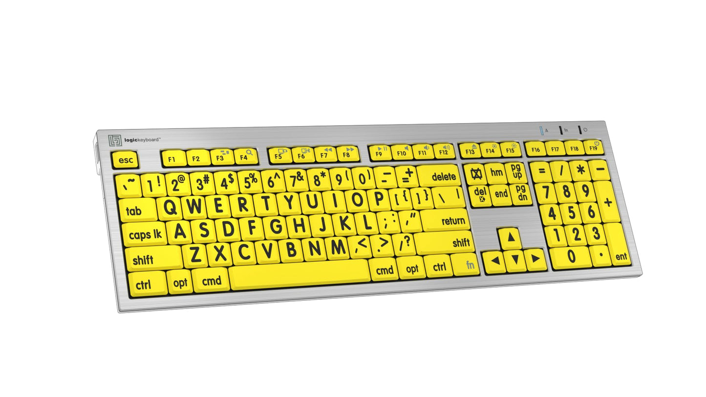 Logickeyboard 'Slimline' with Large Print • Black Letters on Yellow Keys • Made for Mac • Including LogicLight Lamp • p/n LKBU-LPRNTBY-CWMU-US