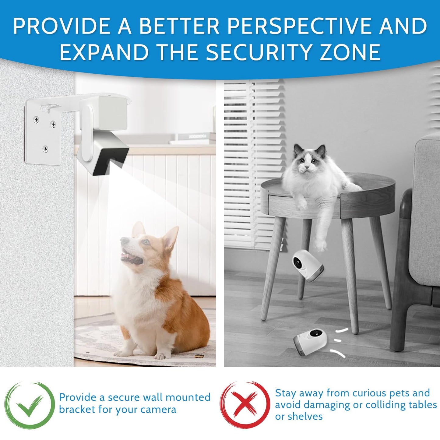 2Pack Adhesive Metal Wall Mount Bracket, Compatible with Wyze Cam Pan V3/V2, Google Nest Cam, Eufy Security Solo Indoor Cam E220/P24, Blink Mini Pan