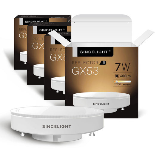 SINCELIGHT GX53 LED Bulbs, 7W, Reflector, 60W Equivalent, Disc Frosted Puck, RA?92, Warm White 2700K, Retrofit the GX53 Fittings in Kitchen Units