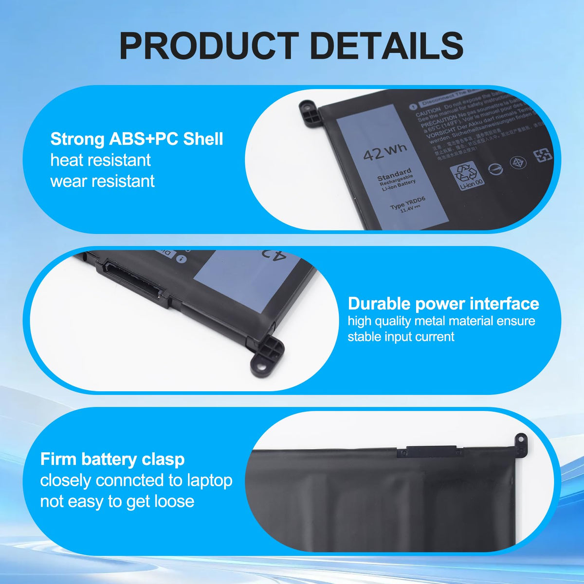 HUAZHEN 42Wh YRDD6 Laptop Battery for Dell inspiron 15 3583 3593 3582 3584 3501, inspiron 15 5582 5584 5593 5594 5598 5585 14 3493 5481 5482 5485 5491