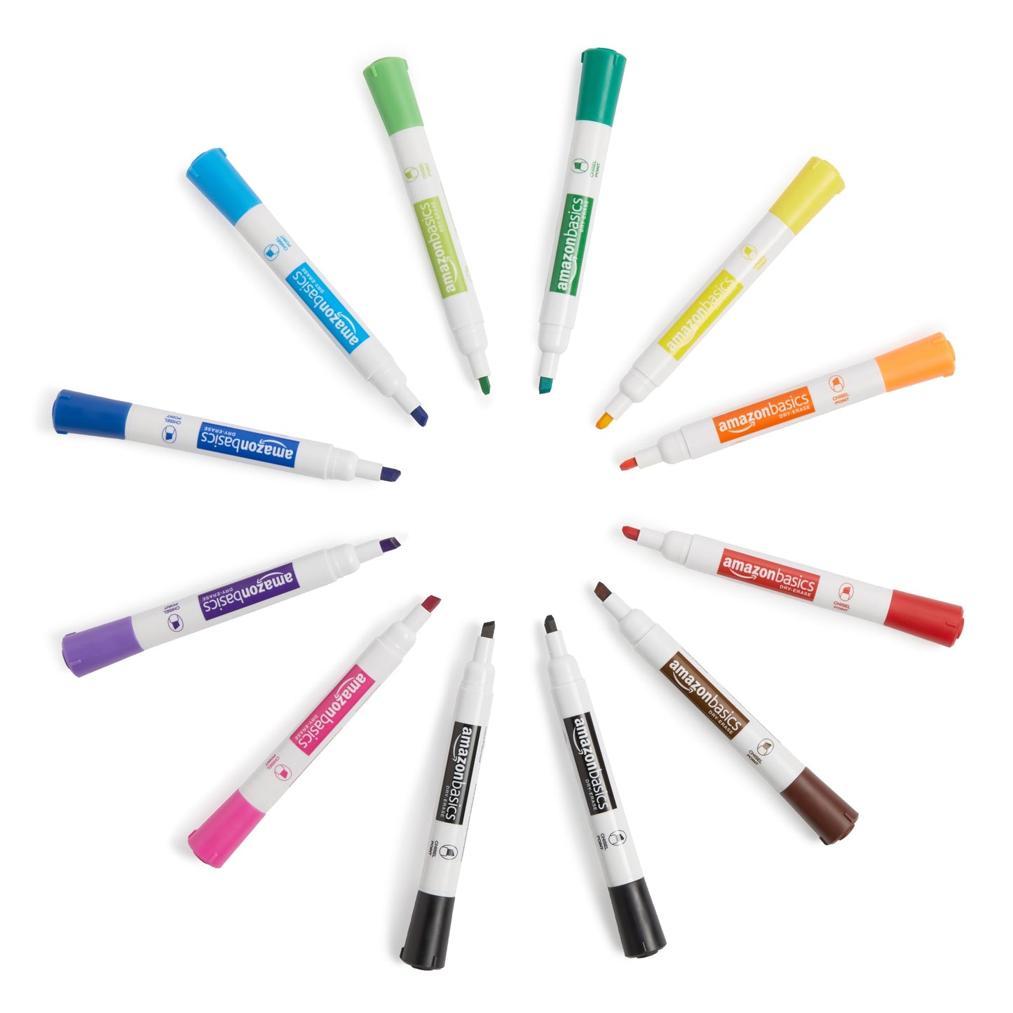 Amazon Basics Lowe-Odor Dry Erase Whiteboard Markers, Chisel Tip, Quick-Dry, Black, 12-Pack
