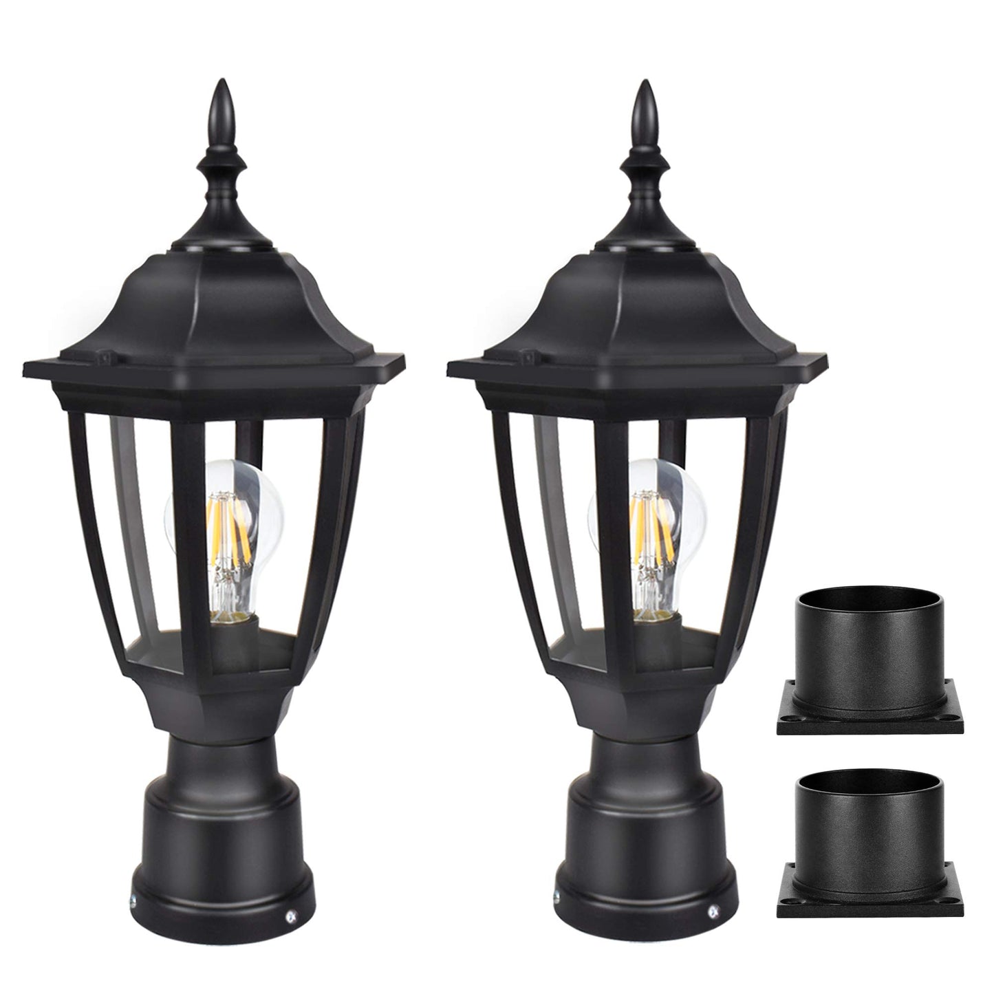 FUDESY Outdoor Post Lights, Electric Exterior Lamp Post Light Fixture with Pier Mount Base, LED Bulb Included, Anti Corrosion Black Plastic Materials
