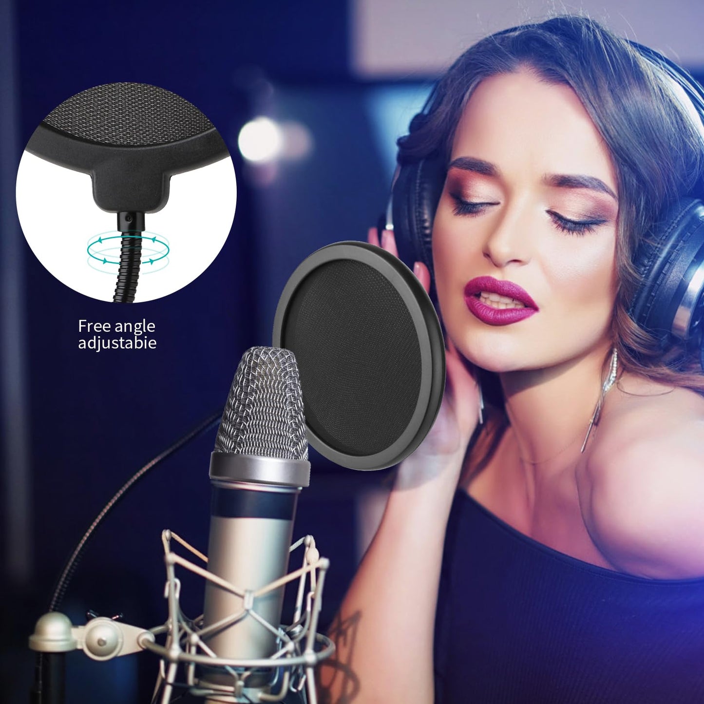 Professional Microphone Pop Filter Shield,Mic Wind Mask Shield Screen with Blue Yeti and Any Other Microphone, Dual Layered Wind Pop Screen With A