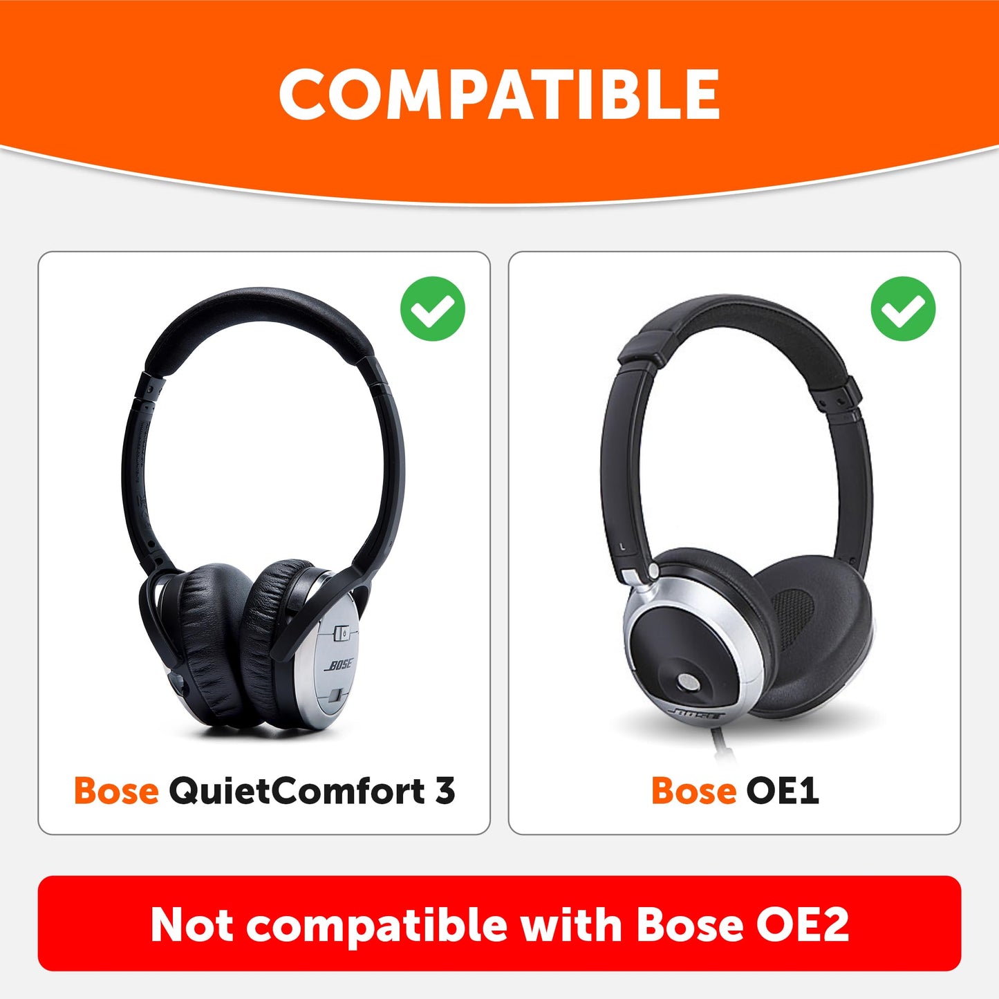 WC Wicked Cushions Replacement Ear Cushions for Bose QuietComfort 3 - Extra Durable Leather, Softer Memory Foam, Added Thickness - Compatible