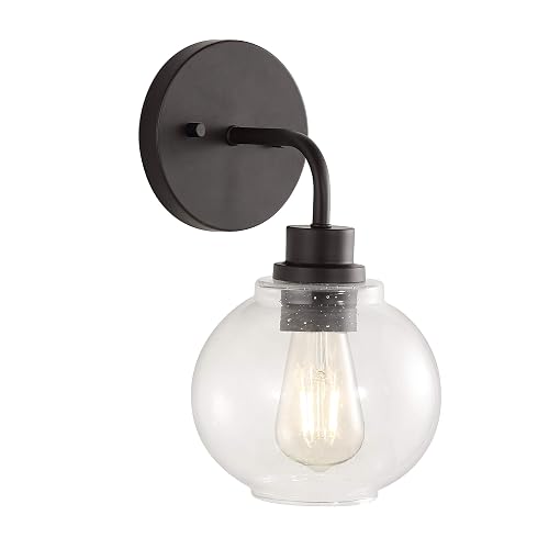 JONATHAN Y 6.5" Oil Rubbed Bronze 1-Light Farmhouse LED Vanity Light Wall Sconce for Bathroom, Clear Seeded Glass Shade, Industrial Iron Indoor
