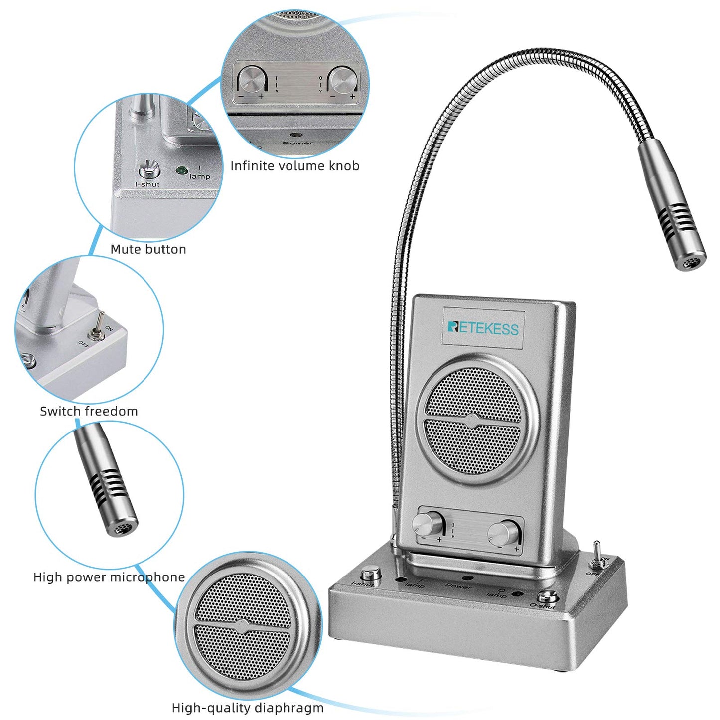 Retekess TW102 Window Intercom,Intercom System,8M Microphone,Connect Wireless Mic,Speaker for School,Hospital,Express(3 Pack)