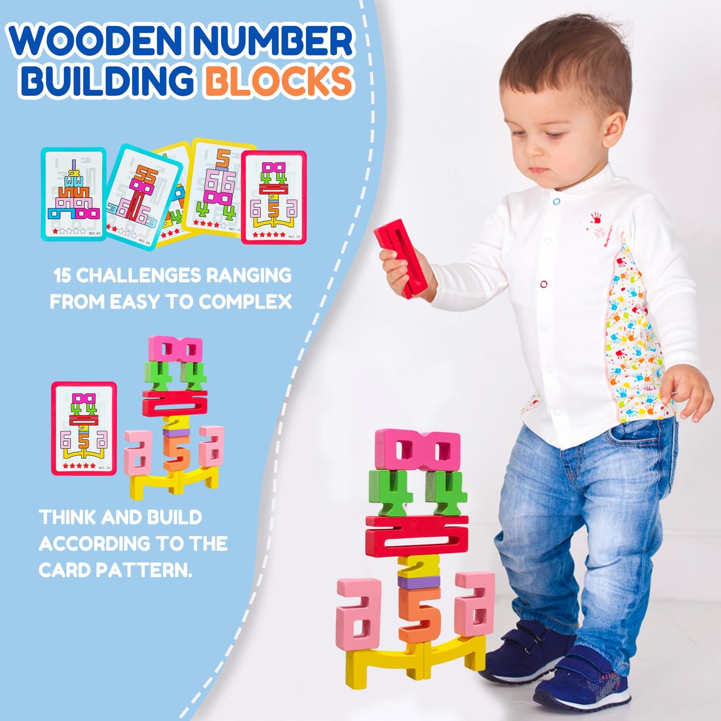 20pcs Wooden Number Building Blocks – Montessori Math Learning & Counting Toys, Educational Digital Blocks for Kids & Parent-Child Play