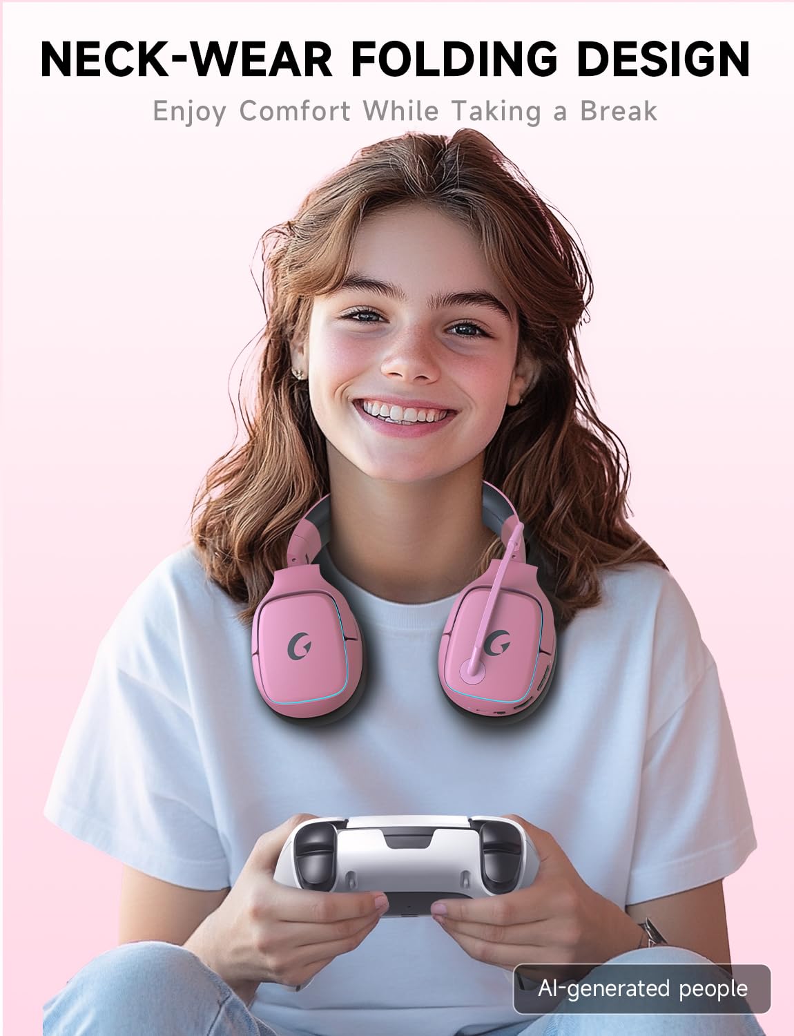 Gvyugke 2.4GHz Wireless Gaming Headsets for PS5, PS4, PC, Switch, BlushPink