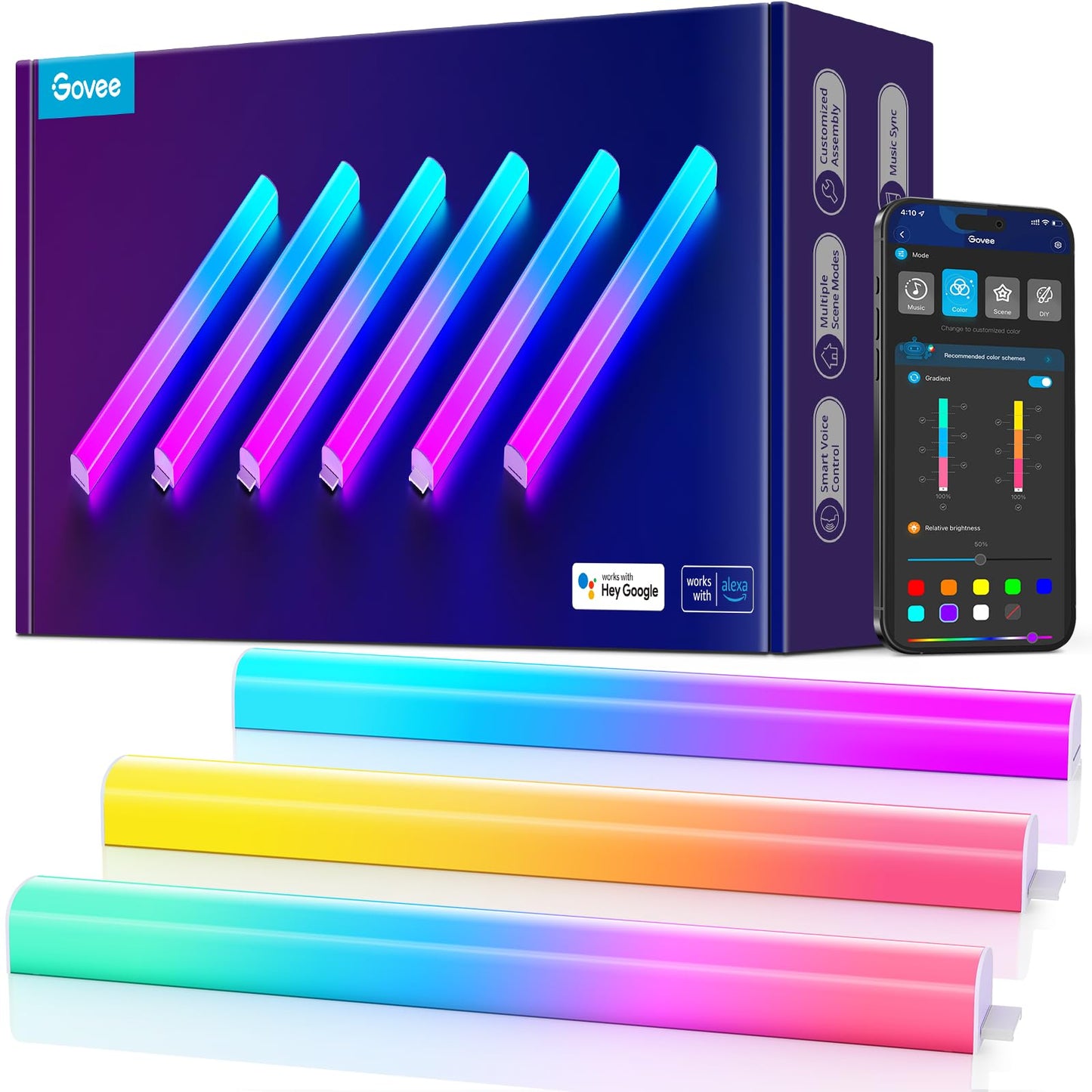 Govee Glide Wall Lights, RGBIC LED Light, Smart Gaming Light Compatible with SmartThings, RGB Lights Bar, LED Wall Lights for Bedroom, 2 Panels Set (3