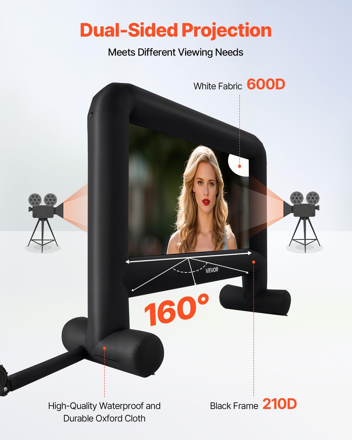 VEVOR 16FT Inflatable Movie Screen Outdoor, Inflatable Projector Screen with Portable Storage Bag, 16:9 Easy Set Up Movie Projection for Outdoor