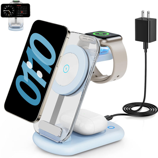 2026 Traveling Wireless Mag-Safe Fast Charging Station,Magnetic 3 in 1 Charger with Light for iPhone 16 15 14 13 12 Pro Max Plus,Apple Watch Series