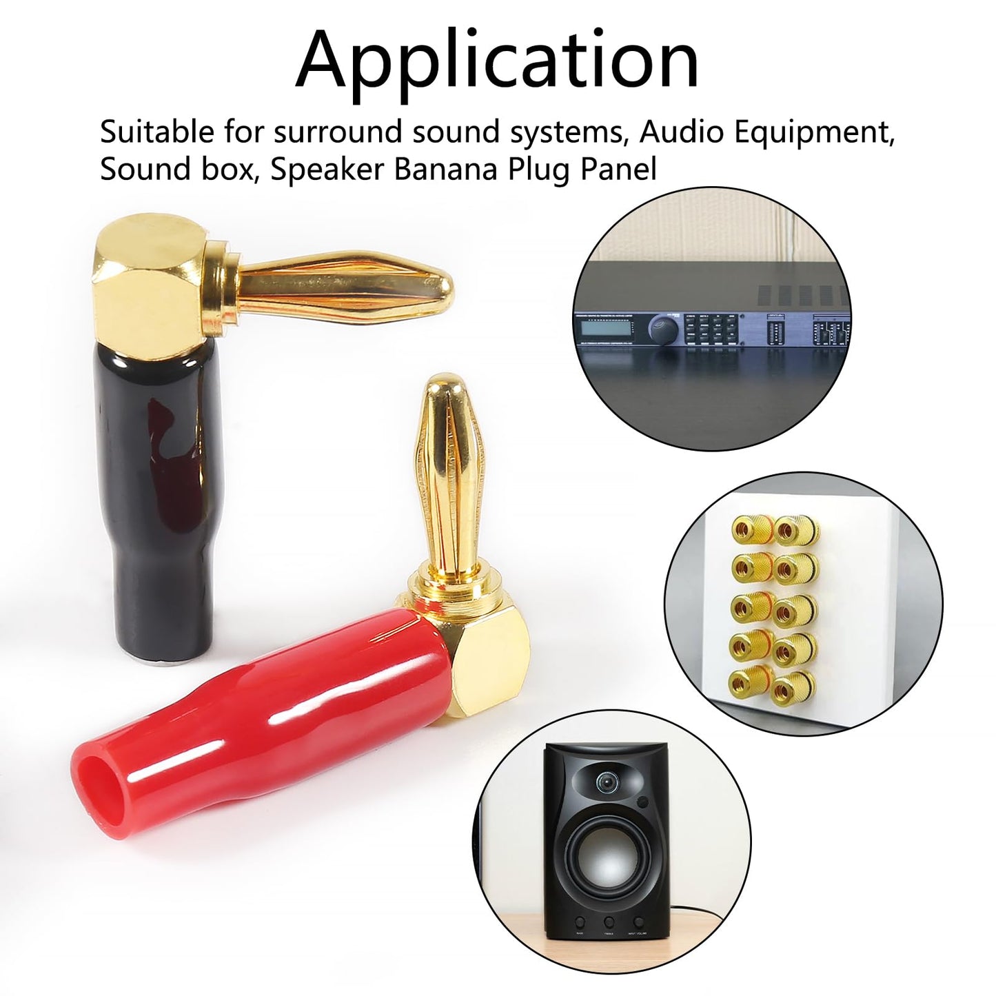 6pcs Right Angle Banana Plugs for Speaker Wire 4mm/0.16inch 90 Degree Right Angle Speaker Cable Connector (3 Red +3 Black)