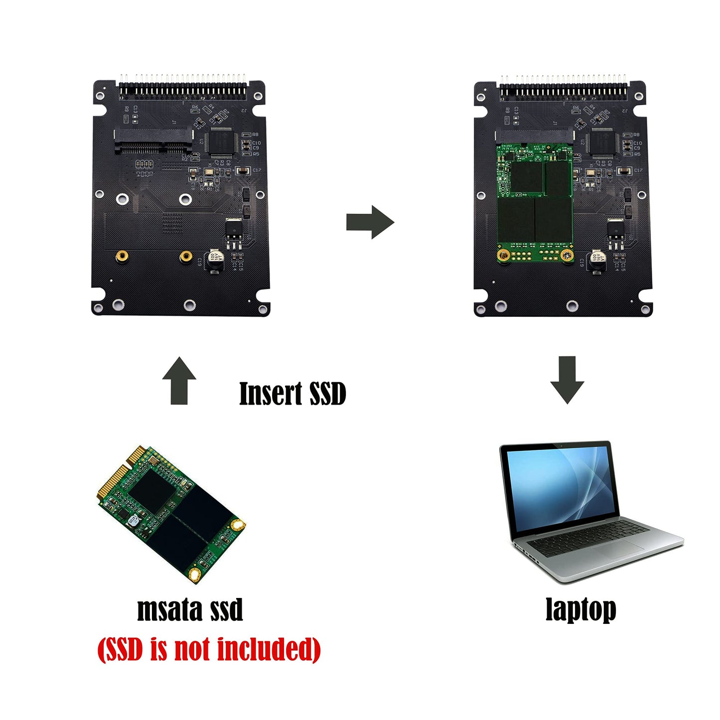 GINTOOYUN MSATA Mini PCI-E SSD to 2.5 Inch IDE 44Pin Enclosure Adapter, Black for Notebook Laptop?Desktop Computer and More