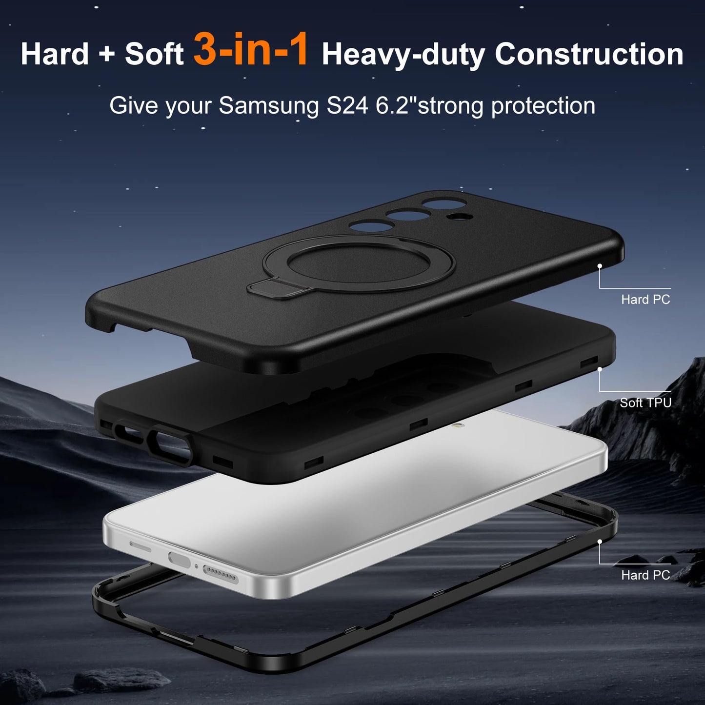 DuiDuiQ Designed for Samsung Galaxy S24 Case with Magnetic Ring Stand [Compatible with Mag-Safe][Military Grade Drop Protection][Build in Kickstand]