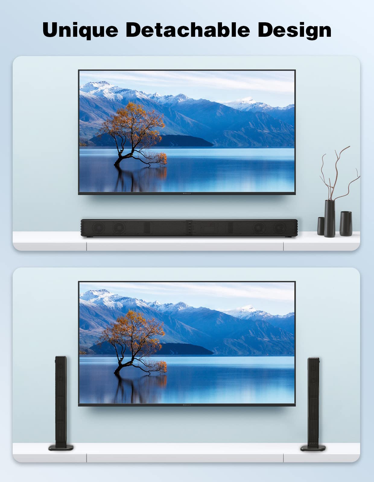 Puxinat 2 in 1 Separable Sound Bar for Smart TV, 2.2 Channel 32Inch Bluetooth 5.0 TV Speaker for Surround Sound System, Built-in Dual Subwoofer, Bass