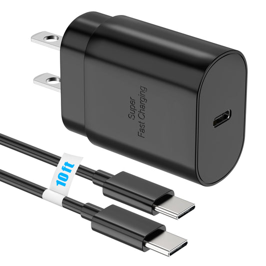 Galaxy S26 S25 S24 25W for Samsung Charger, Super Fast Charging USB C Block & Type C Charge Cable Cord 10FT Compatible with Samsung Galaxy S26, S25