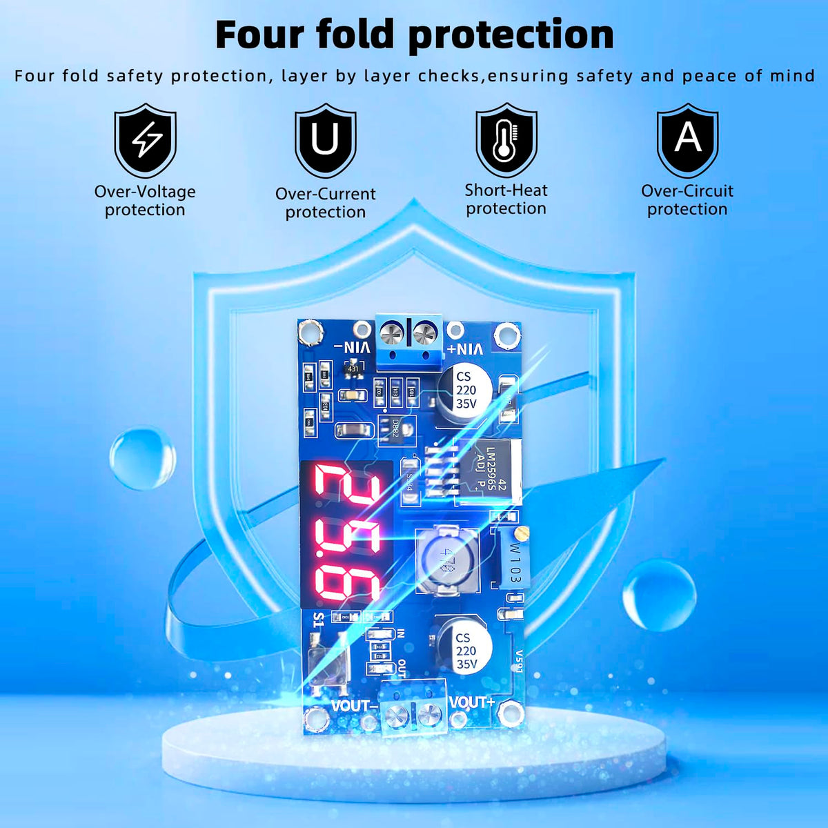 DaFuRui LM2596S DC-DC Buck Converter，5PCS LM2596 Adjustable Reduced Voltage Regulator Power Module with Digital Voltmeter Display 36V 24V 12V to 5V…