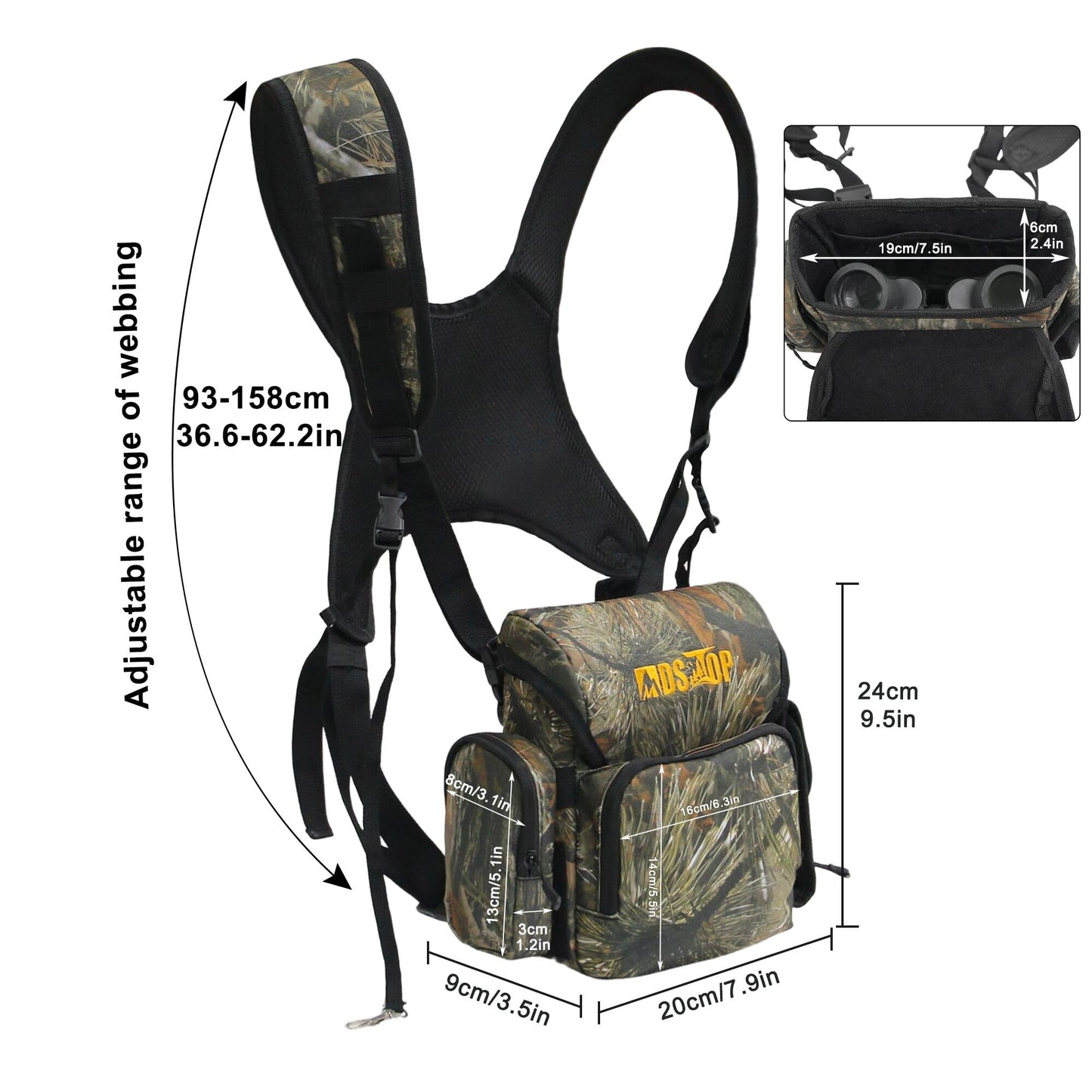 MDSTOP Binocular Harness Chest Pack, Bino Case with Rangefinder Pouch, Bino Harness, Binocular Chest Pack, Bino Bag for Bird