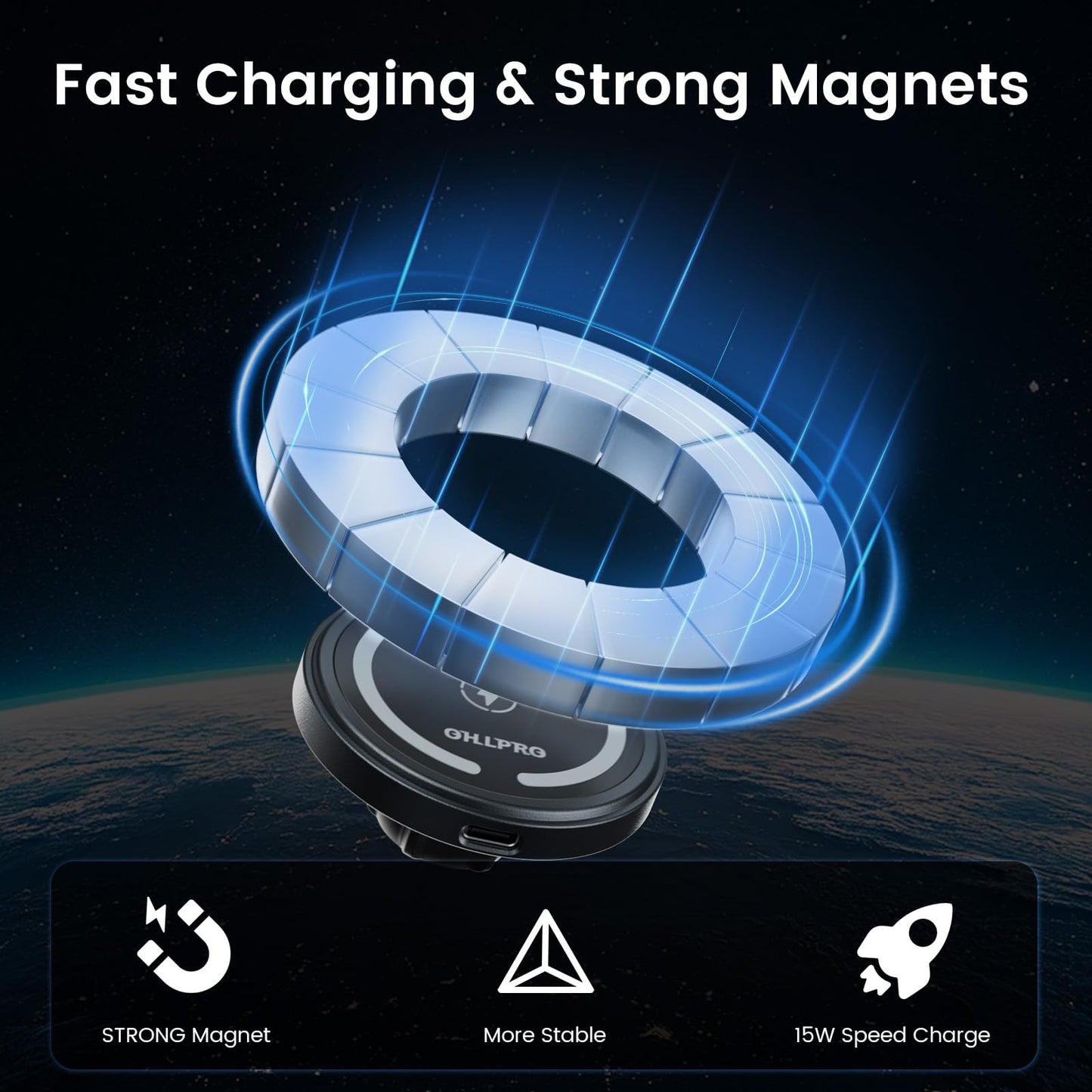 OHLPRO 15W Magsafe Car Mount Charger for iPhone 17, Fast Wireless Charging Magnetic CD Slot Holder with 3M Adhesive Base for Dashboard, Aluminum