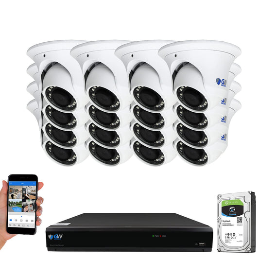 GW Security Cameras System 16CH (3840x2160) HD-TVI 4K CCTV DVR Recorder 4TB HDD with 16 Weatherproof 3840TVL 8.0MP 100ft Night Vision UltraHD 4K Dome