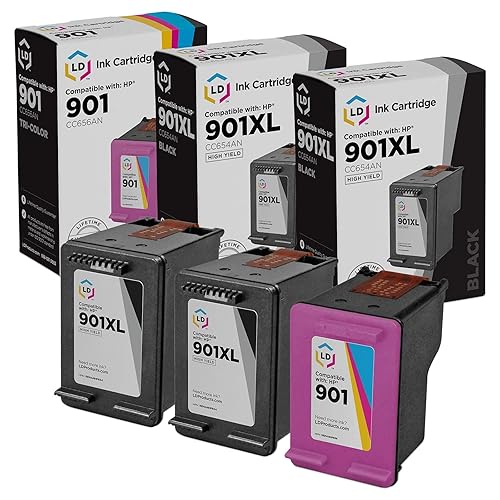 LD Remanufactured Ink Cartridge Replacement for HP 901XL & 901 High Yield (2 Black, 1 Color, 3-Pack) Compatible with HP Printer Model OfficeJet J4540