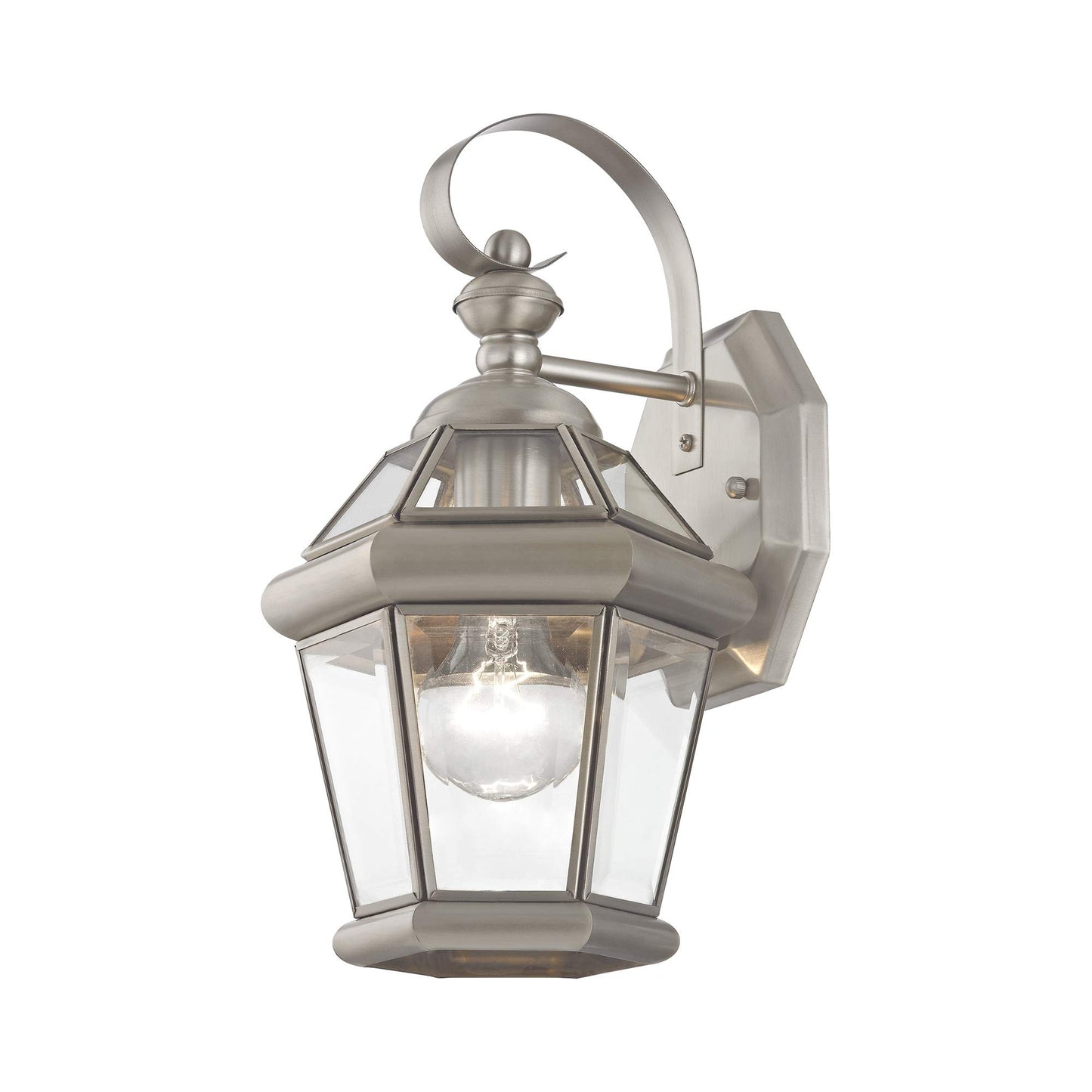 Livex Lighting 2061-91 Outdoor Wall Lantern with Clear Flat Glass Shades, Brushed Nickel