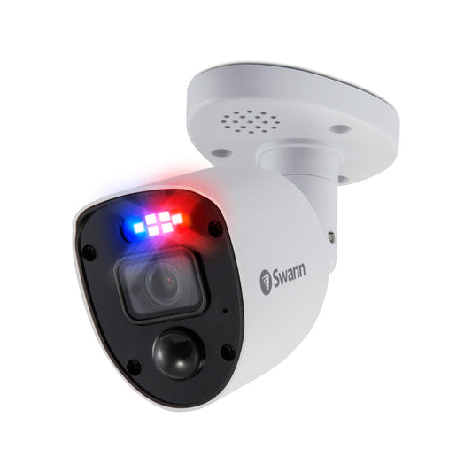 Swann Add-On DVR Flashing Light Bullet Security Camera with Sensor Spotlight, 4K UHD Video, Indoor or Outdoor Design, Dusk to Dawn Color Night Vision