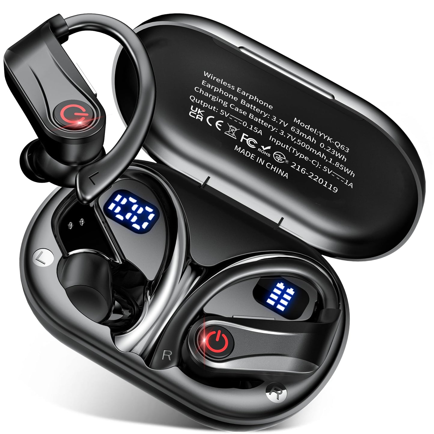 VNMN 2026 Wireless Headphones 120Hrs Bluetooth 6.1 Earbuds Sports Earhooks with Fast Charging Case, Dual LED Display Earphones ENC Mic with Easy