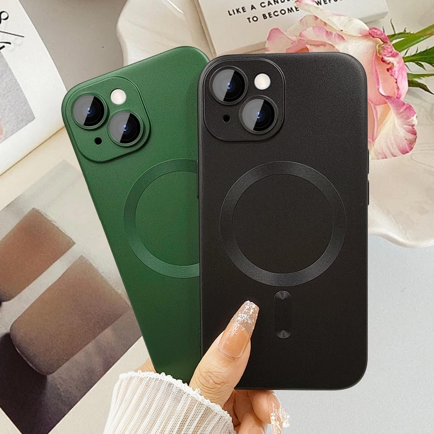 ankofave Magnetic for iPhone 15 Pro Max Phone Case for Women, Matte Luxury Soft Metallic Luster Design and Camera Lens Protector, Compatible