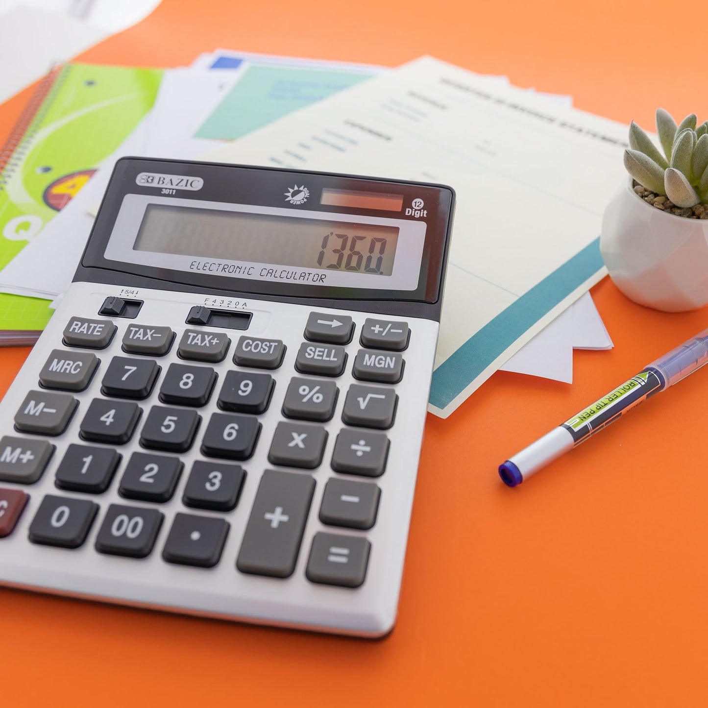 BAZIC 12-Digit Desktop Calculator with Profit Calculation & Tax Functions (3011)