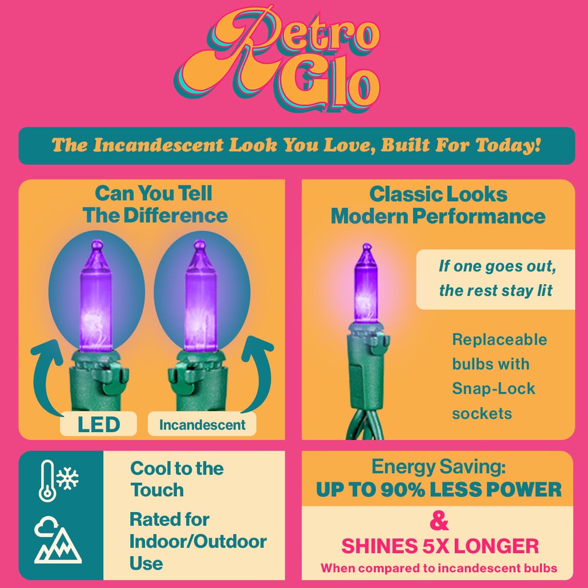 Novelty Lights RetroGlo LED Mini Lights, 100 Multicolor Bulbs, Green Wire