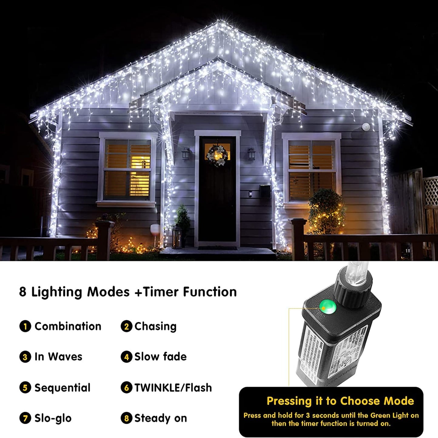 Led Christmas Lights Outdoor Christmas Decorations Hanging Light 400LED 8 Modes 75 Drops, Waterproof Outdoor Indoor Fairy Christmas Lights for Party