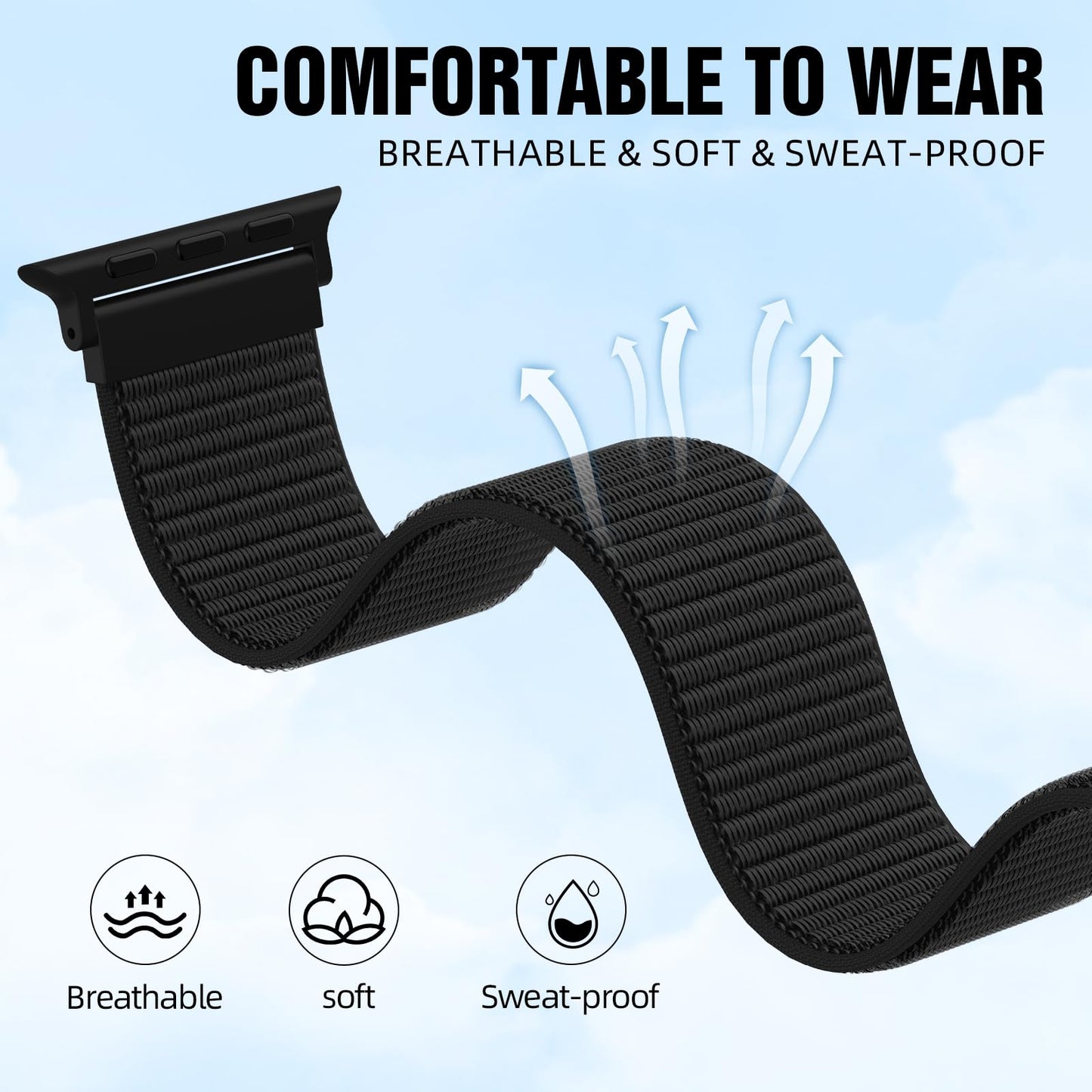 OHOTLOVE Nylon Sport Band Compatible with Apple Watch Band 38mm 40mm 41mm 42mm 44mm 45mm 46mm 49mm, Adjustable Breathable Women Men Braided Strap Loop