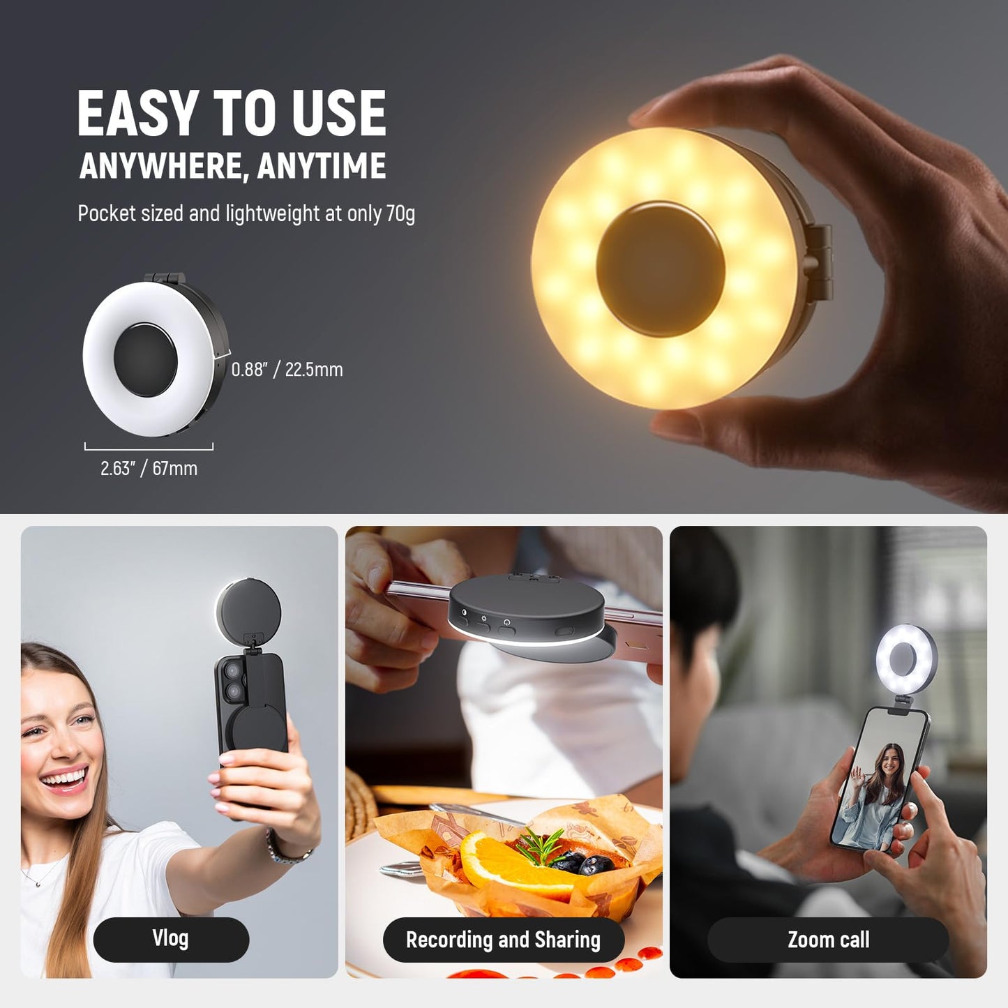 NEEWER ENTRY LEVEL VERSION Magnetic Selfie Light Compatible with MagSafe iPhone, 4 Mode CRI95+ 914lx 1.5W Plastic Folding Small LED Phone Fill Ring