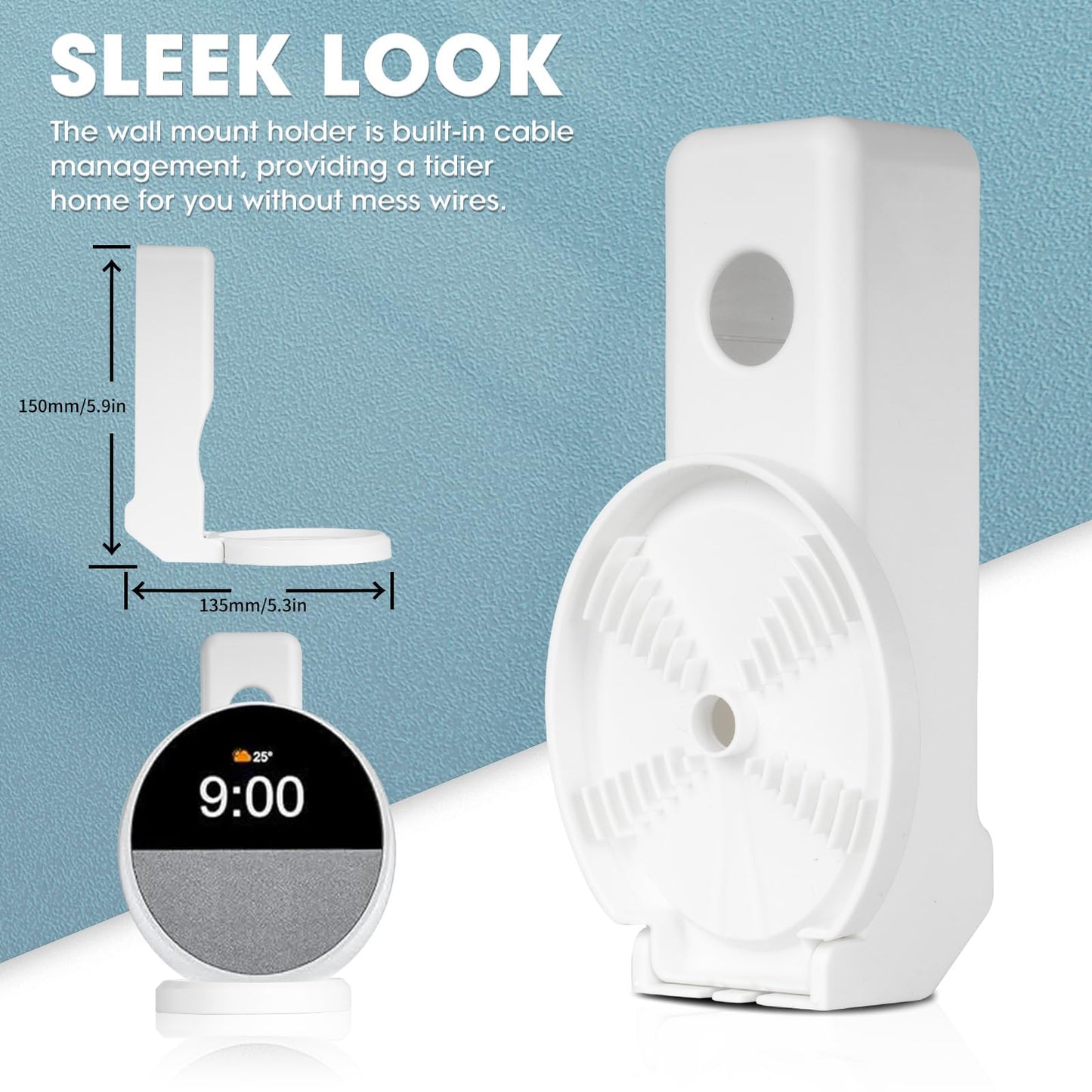 Ditimlci Wall Mount Stand for Echo Spot, Cable Hidden Holder, No Screws & No-Drill Installation - Wall Mounted Organizer, Space-Saving Wall Mount