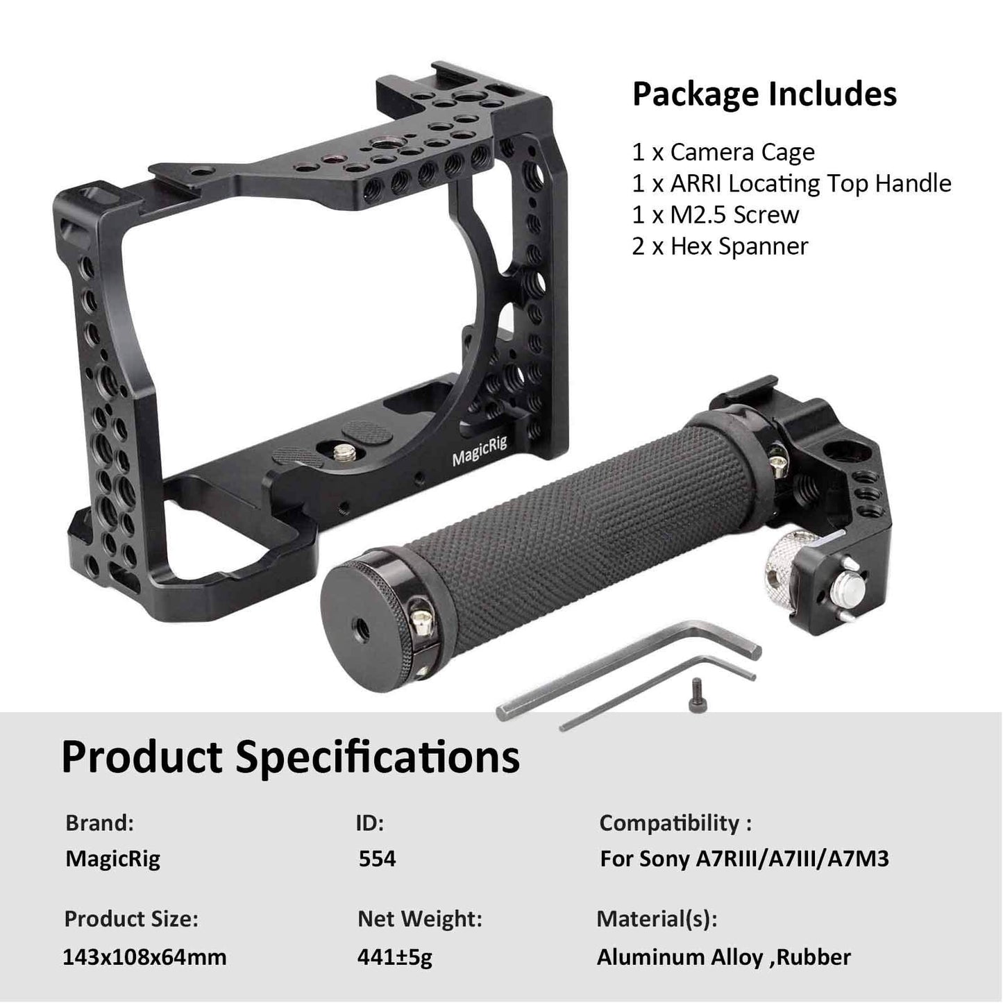 MAGICRIG A7RIII /A7III /A7M3 Full Cage Only for Sony A7RIII / A7R3 / A7III / A7M3(A7R Mark III/ILCE-7RM3),with 5 Cold Shoe Mount, 1/4"-20 & 3/8"-16