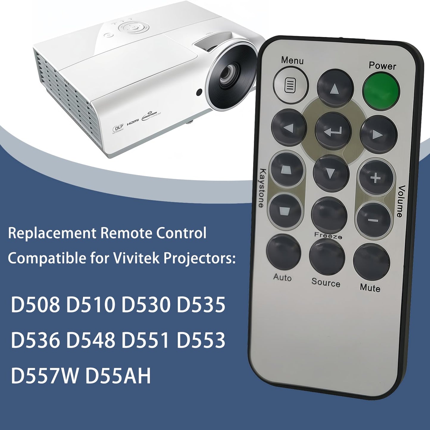 Replacement Remote Control for Vivitek Projectors D508 D510 D530 D535 D536 D548 D551 D553 D557W D55AH