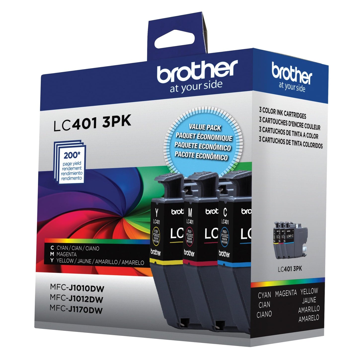 Brother Genuine LC401 Standard Yield 3-Pack Ink Cartridges – Includes 1 Cartridge Each of Cyan, Magenta and Yellow , 3 Count (Pack of 1)