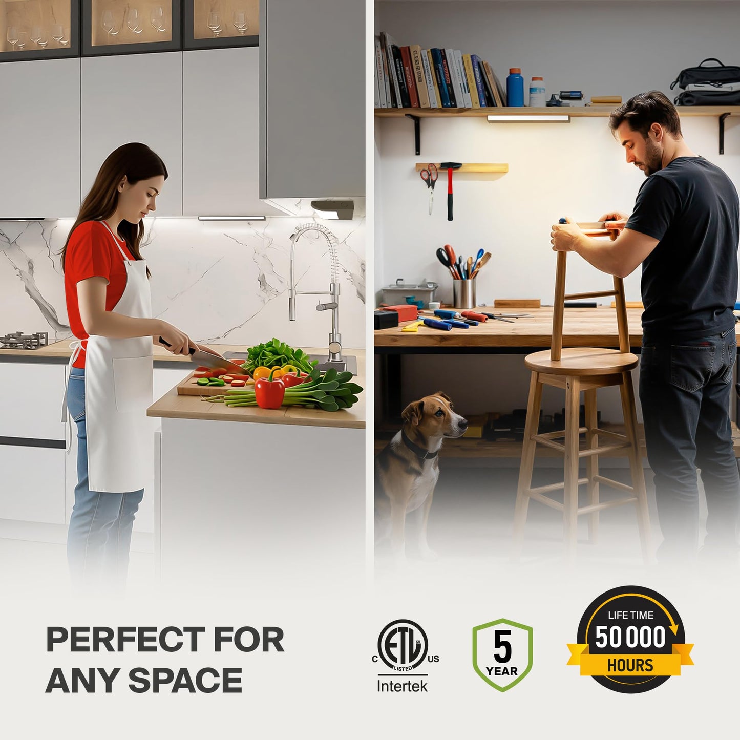 ASD LED Under Cabinet Lighting, 18 inch 8W 715 LM, Dimmable Hardwired Under Cabinet Lights for Kitchen, 3000K Soft/4000K Cool/5000K Daylight, Under