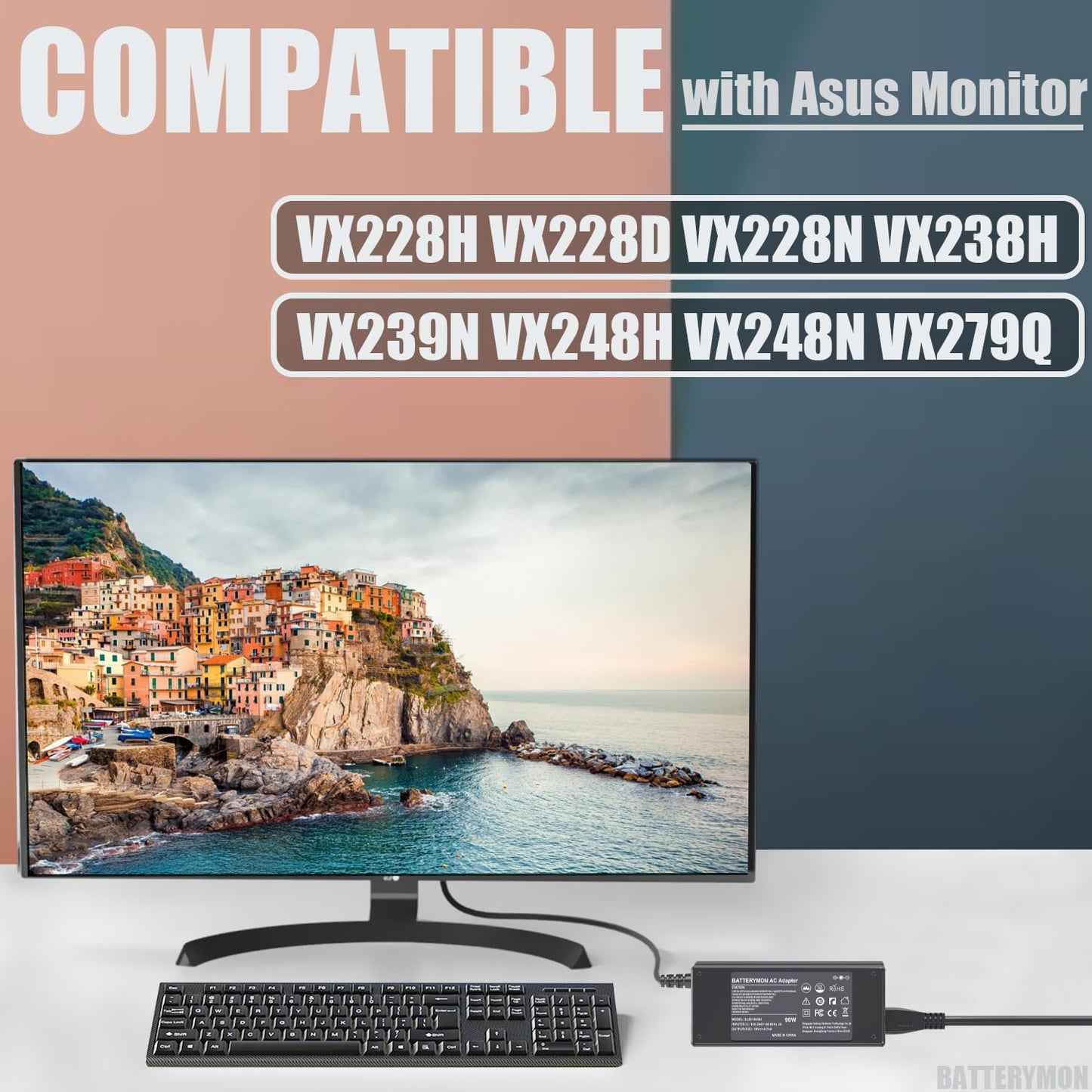 19V Monitor Power Adapter Cord Compatible with Asus VG278Q VG278 VG279 VG279Q VG245H VG245 VG248QE VX248 VX248H VX228H VX279H MX239H MX279H LS246H…