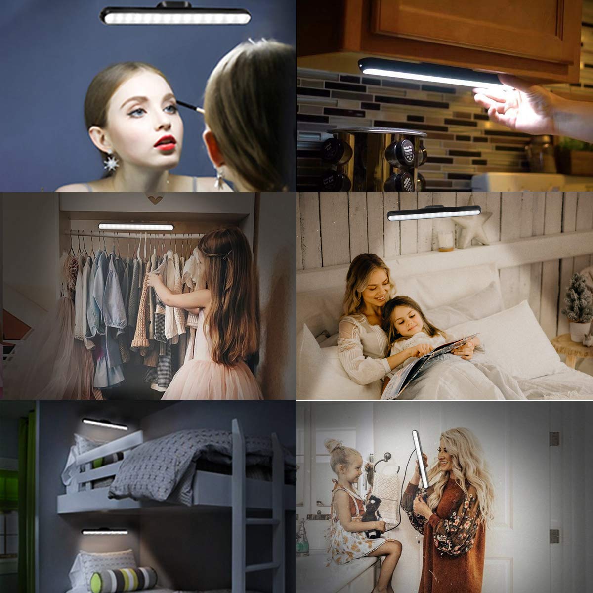 Wall Reading Light Stick on Bunk Bed Lamp Dimmable Touch Lights Magnetic Mounted Under Cabinet Lighting Rechargeable Battery Operated Wireless LED
