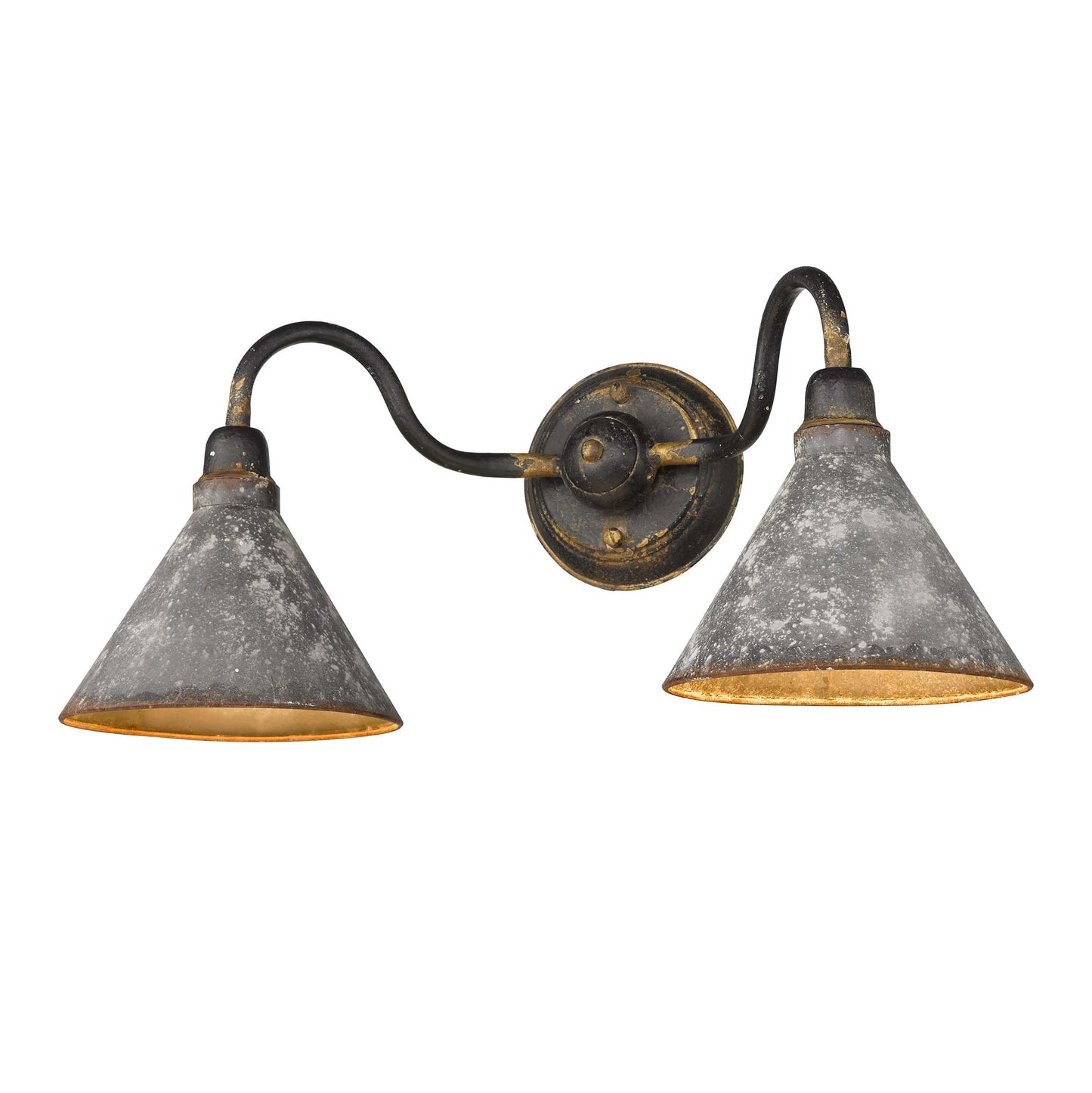 Golden Lighting 0877-BA2 ABI-GV Jasper 2 Bath Vanity Light, Antique Black Iron with Galvanized Steel Shade- Bathroom Vanity Light, Bathroom Light