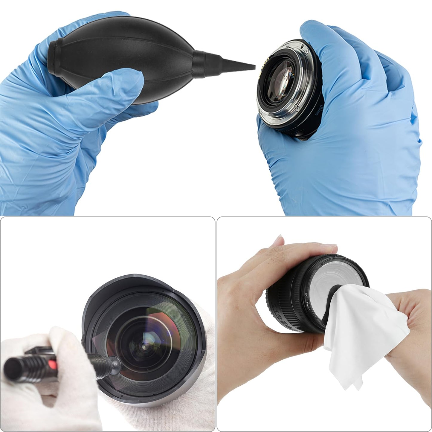 QWORK Camera Lens Cleaning Kit - 4-in-1 Includes Lens Cleaning Pen, Microfiber Cloths, Air Blower - Compatible with Sony, Nikon, Canon, DSLR Cameras