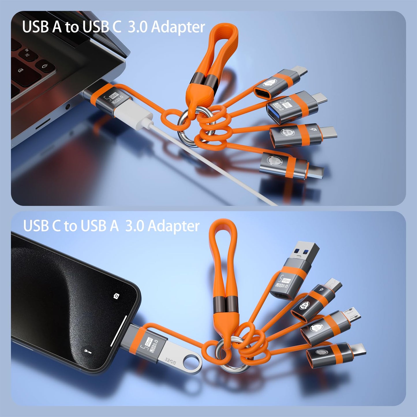 Liaoan USB A to USB C 3.0 OTG Adapter,USB C to Micro Converter,IP to Type-C Converter, and Type-C to USB A OTG 3.0 Adapter. 240W USB C Data