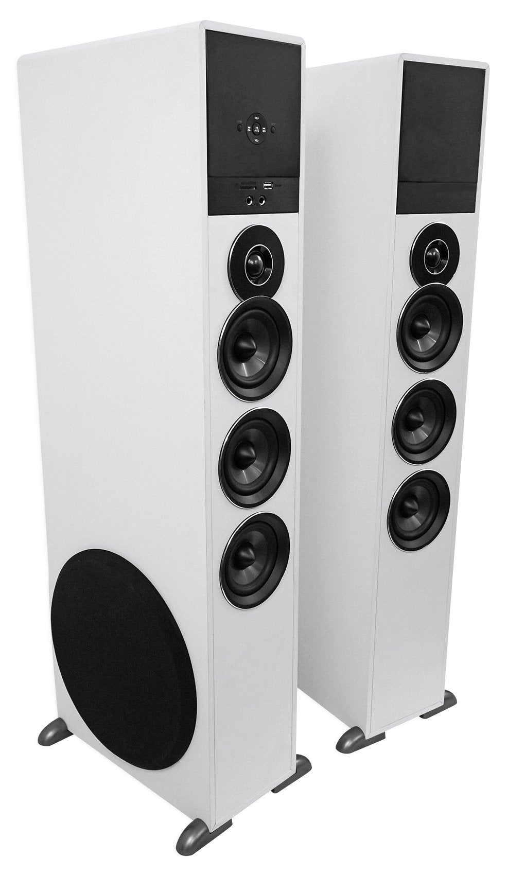 Rockville TM150W Powered Home Theater Tower Speaker System, White, 1000W, 10" Subwoofers, Bluetooth, USB/SD Playback, FM Radio, Remote Control
