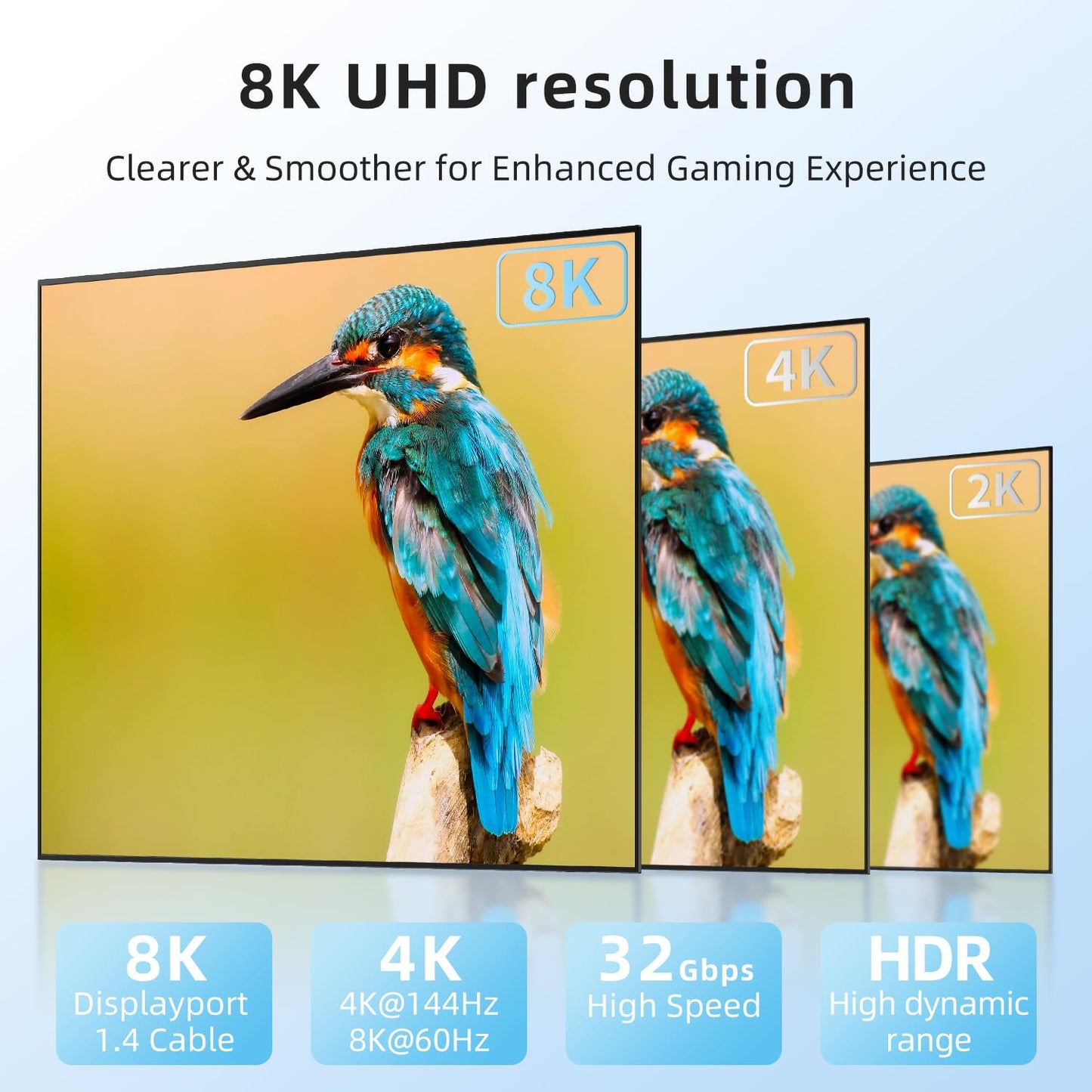 Diyanisly 8K DisplayPort Cable 3.3FT, DP 1.4 Cable, 32.4Gbps 8K@60Hz 4K@120Hz 2K@240Hz, High Refresh Rate Flexible for HDR DSC, FreeSync, G-Sync