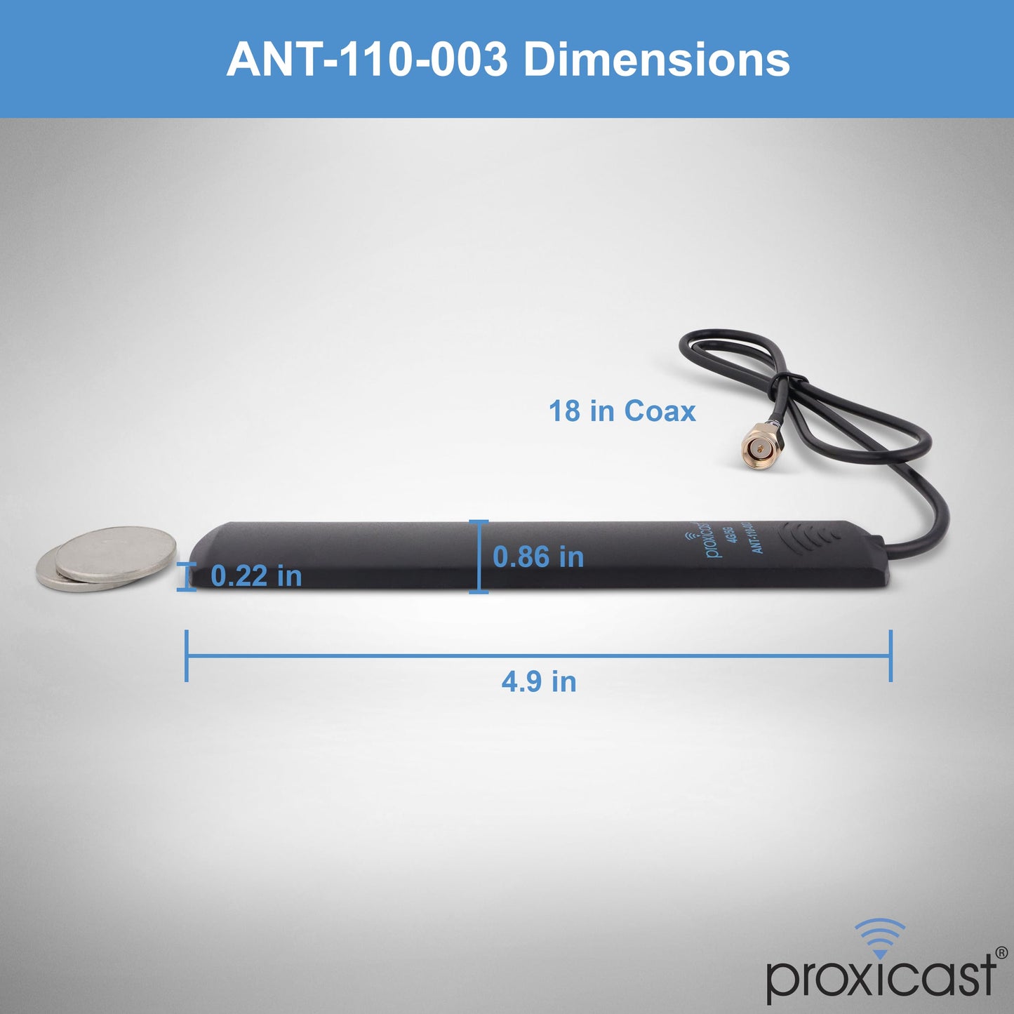 Proxicast 4G / 5G 3.5 dBi Omni-Directional Adhesive Mount Low Profile Flat Stick-On Antenna with 18 in Coax & SMA Male - Compatible with Cradlepoint