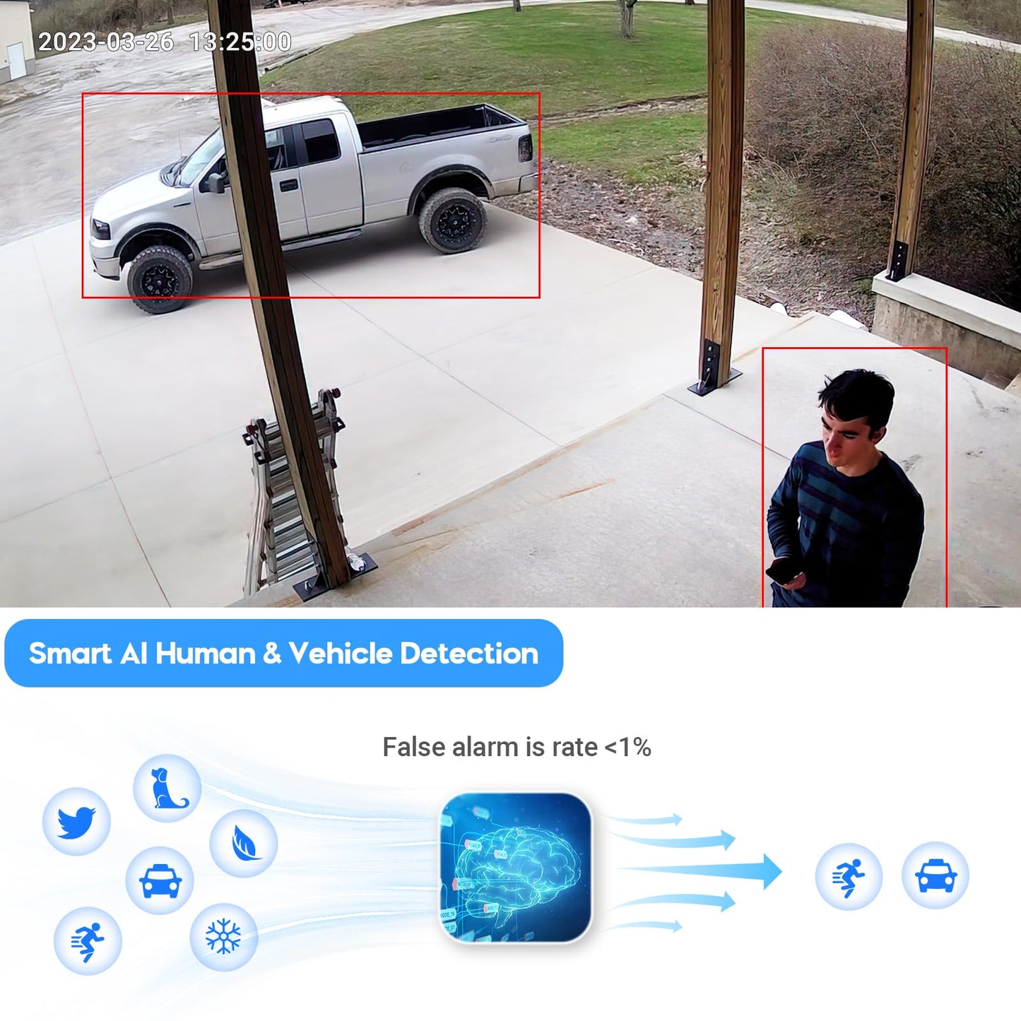 VIKYLIN 4K 8MP Starlight PoE IP Camera Outdoor, 8MP Bullet PoE Camera with AI Human Vehicle Detection, 2.8mm Lens, Built-in Mic, MicroSD 256GB, WDR