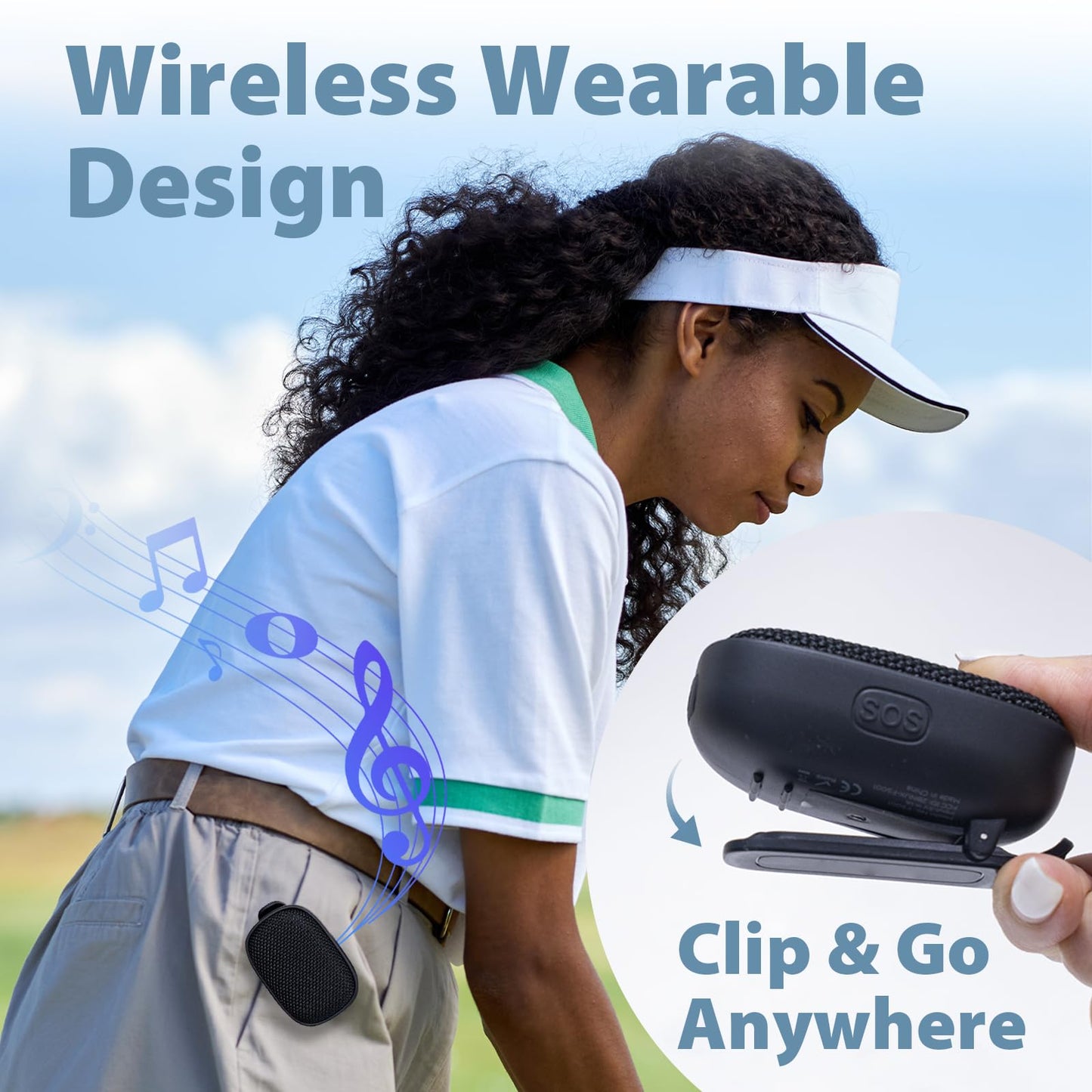 Travel Depot Wearable Bluetooth Speaker, Mini Wireless Clip On Speaker w/Microphone, TWS Waterproof Speaker w/SOS Safety Feature, Portable Speaker
